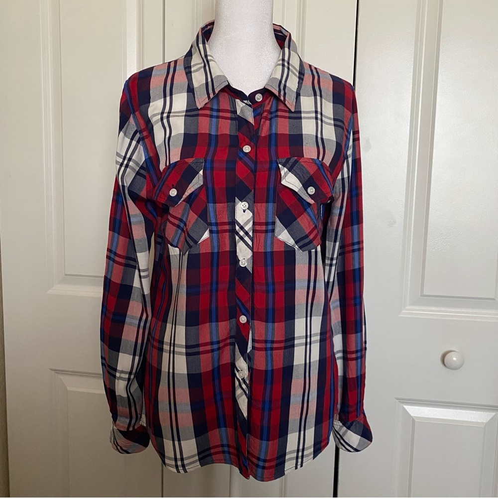 Rails Plaid Long Sleeve Button Down Shirt Size Small Red White Blue
